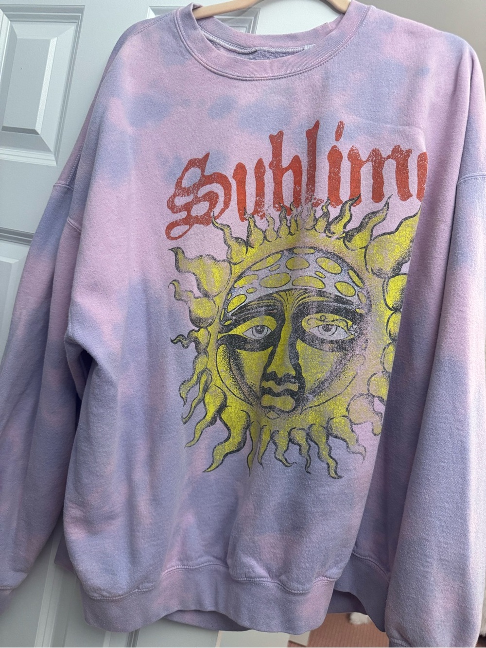 Urban Outfitters Lavender Tie-Dye Sweatshirt with Yellow Sun Graphic